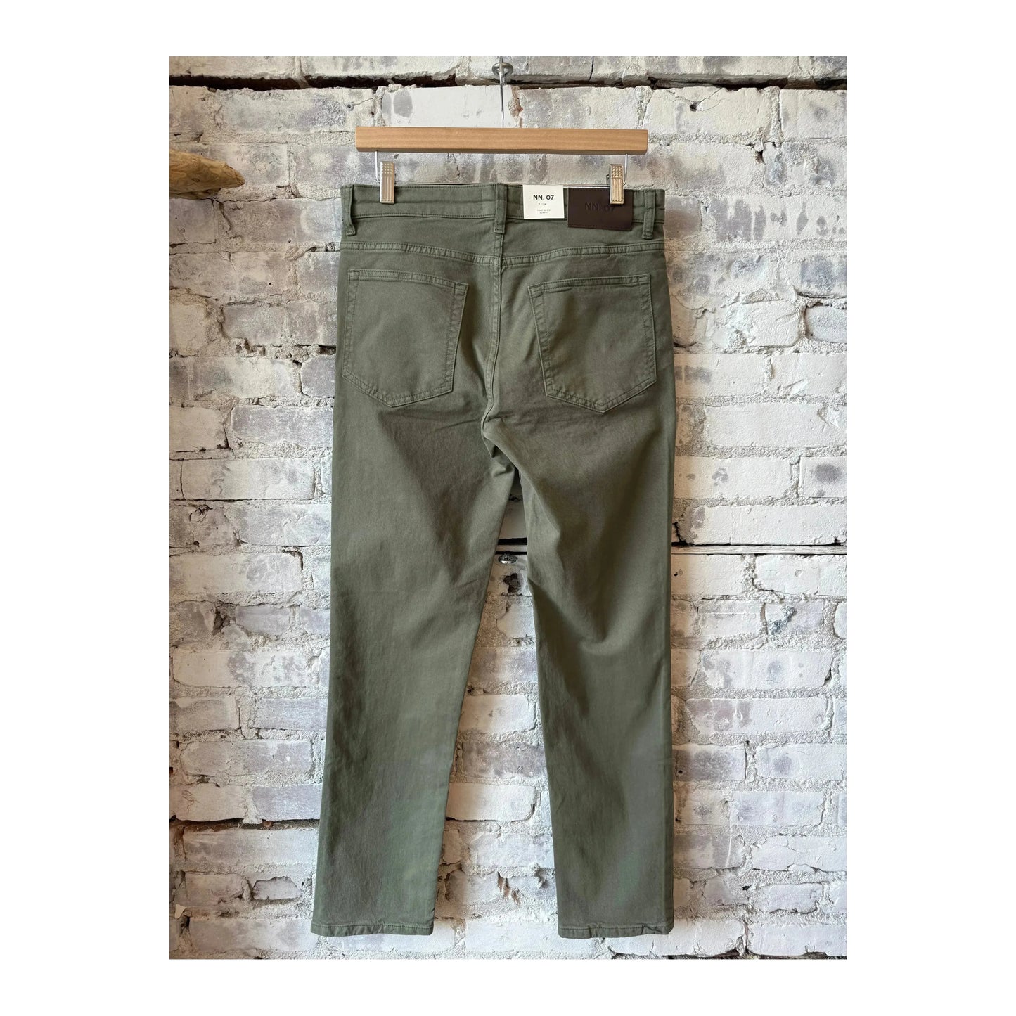 Men's NN07 Tony Classic Slim Fit Pant in Capers with front and back view, showcasing tailored design and lightweight fabric.