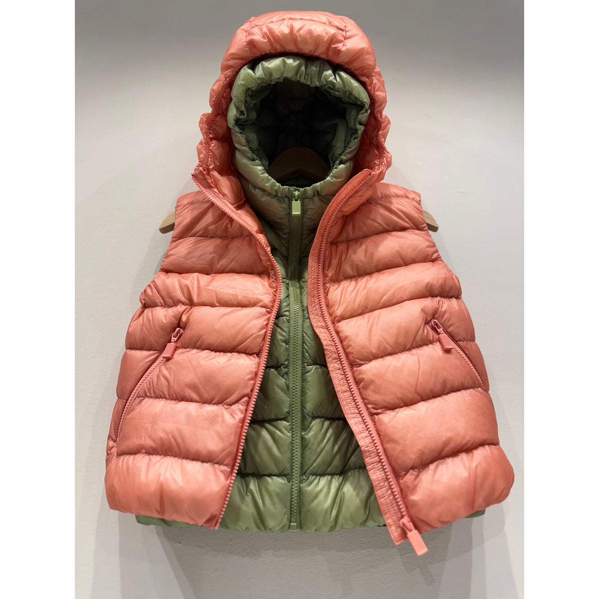 Women's Aspesi ultralight ripstop nylon vest in powder pink, featuring a lightweight, durable design with a sleek fit.