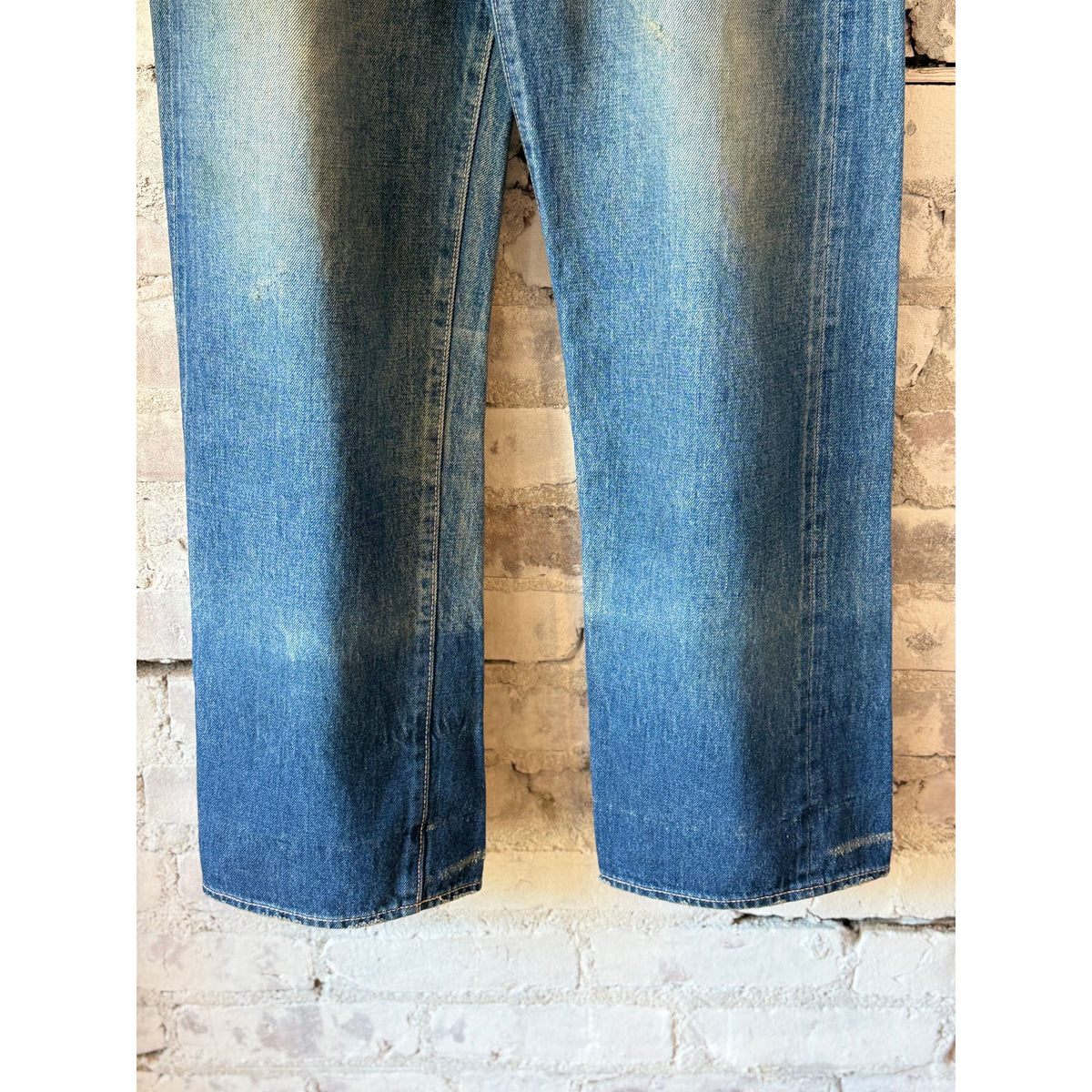 Unisex 13.5oz dark engineer selvedge denim straight cut jeans by Chimala, showcased on a model with a focus on the fabric and fit.