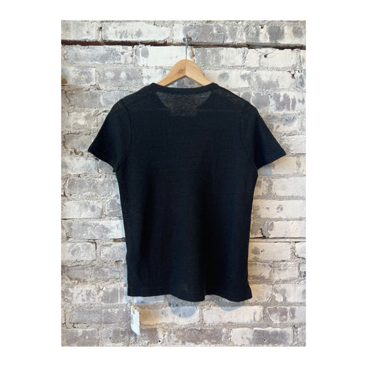 Women's black Hemp Seed Stitch SS Crew shirt by V::Room, showing the textured knit fabric and classic crew neckline.