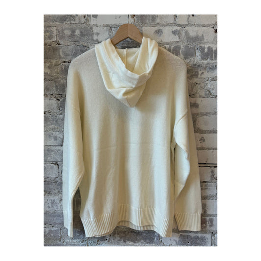 Women's ivory Merino Jersey Knit Loose Hoodie by V::Room, showcasing a relaxed fit with soft, cozy fabric and casual style.