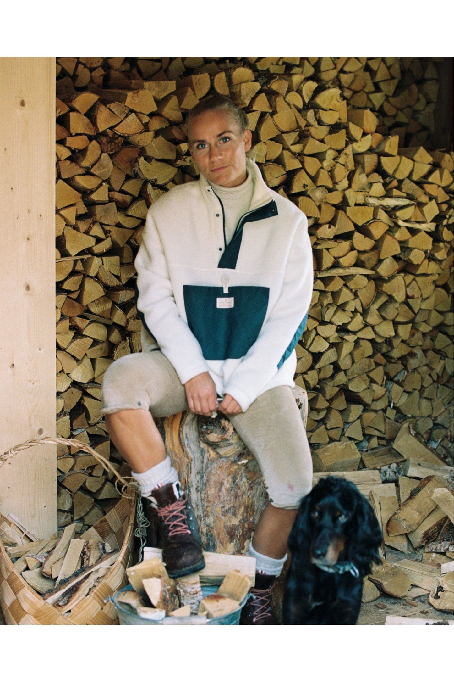 Women's V-Bond Waxed Fleece - Natural/Navy - DUNE + SALT