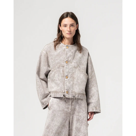 Women's G.O.D. Nuclear Canvas Jacket in grey marble with a modern, textured design, featuring a relaxed fit and stylish details.