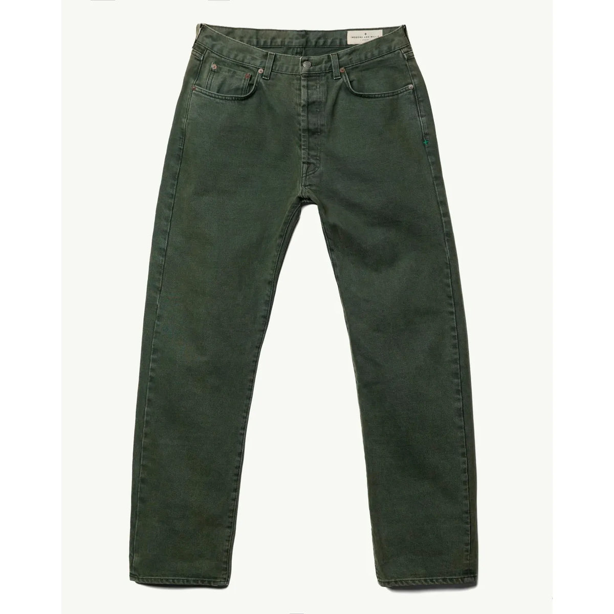Men's Russell Selvedge Jean in Washed Spruce by imogene + willie, showing the classic denim with faded wash and detailed stitching.