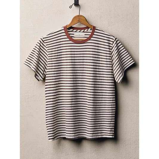 imogene + willie Novel Knit Crew - Brown Stripe Rosy Brown