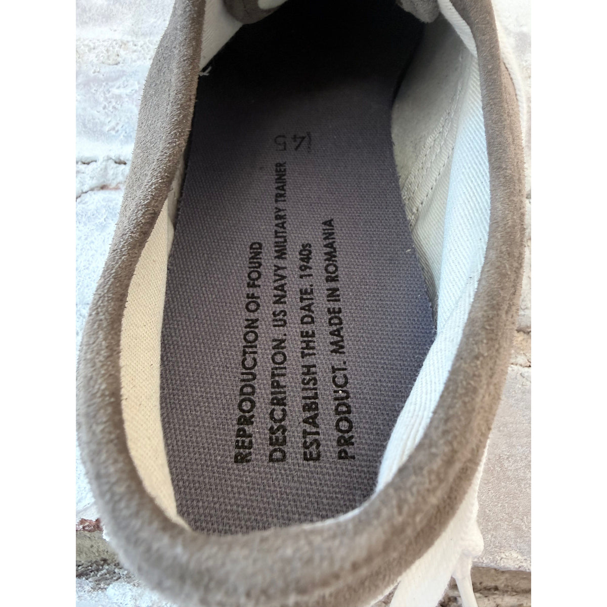 Men's ZDA Marathon Military Trainer in dark beige suede with white sole, from Reproduction Of Found x ZDA collection.