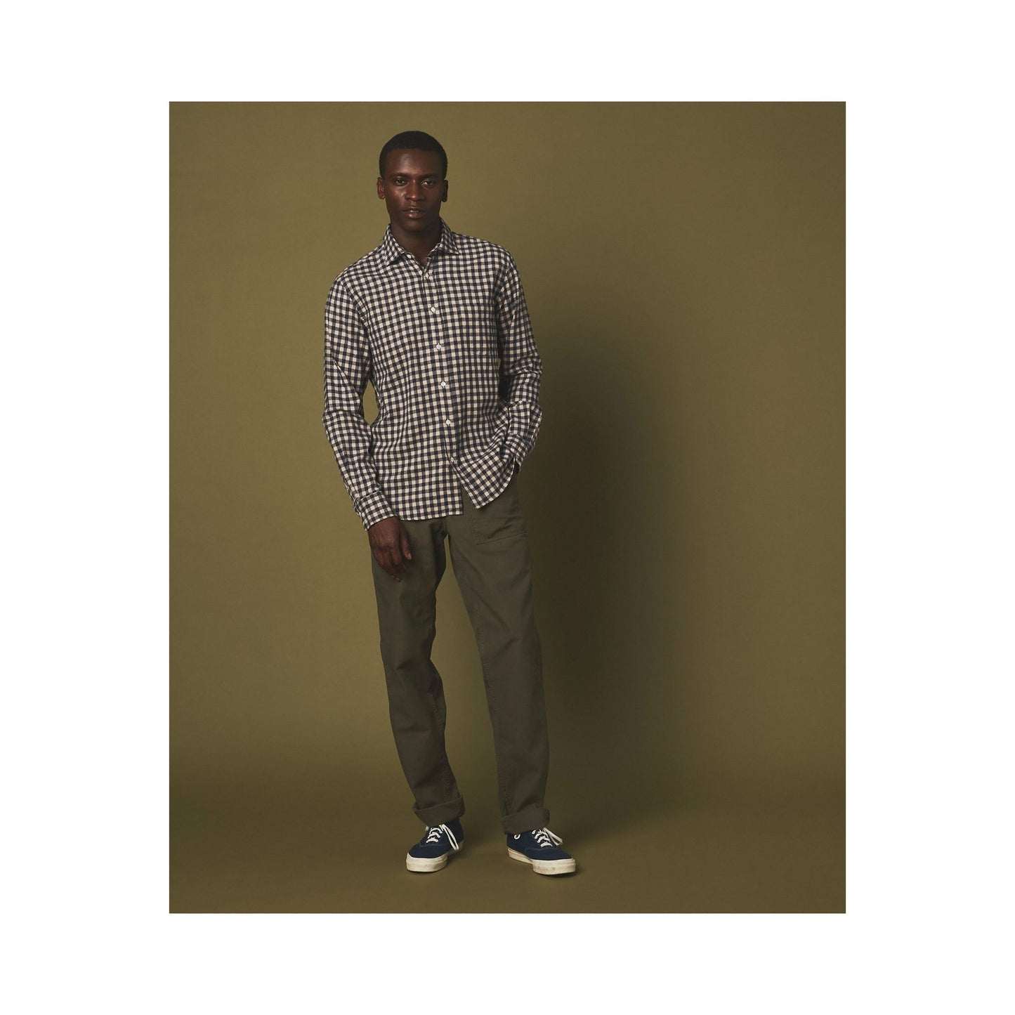 Pitt Gingham Flannel Shirt - Beige/Navy Check - DUNE + SALT