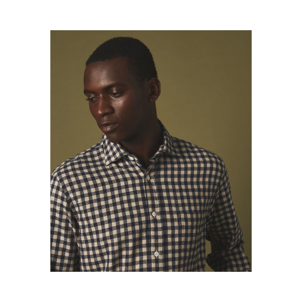 Men's Hartford Pitt Gingham Flannel Shirt in beige and navy check pattern, with a classic button-up design and soft fabric.