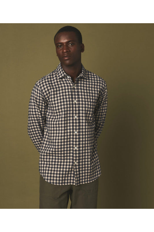 Pitt Gingham Flannel Shirt - Beige/Navy Check - DUNE + SALT