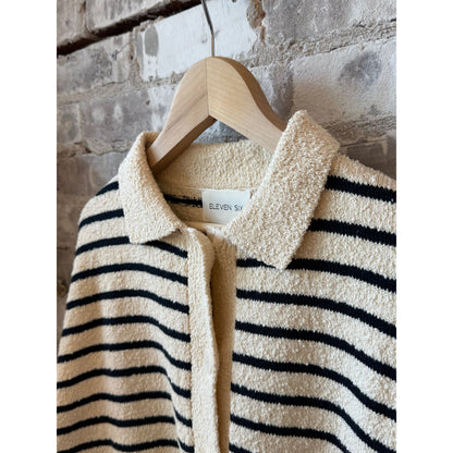 ELEVEN SIX Romy Shirt Cardi - Ivory/Navy Stripe Dark Gray