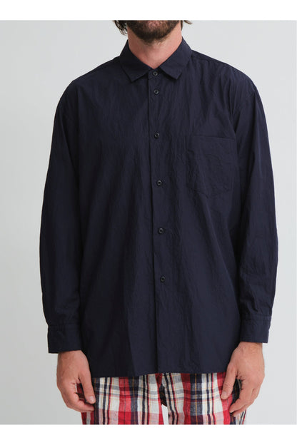 Crinkle Typewriter Regular Collar Shirt - Navy - DUNE + SALT