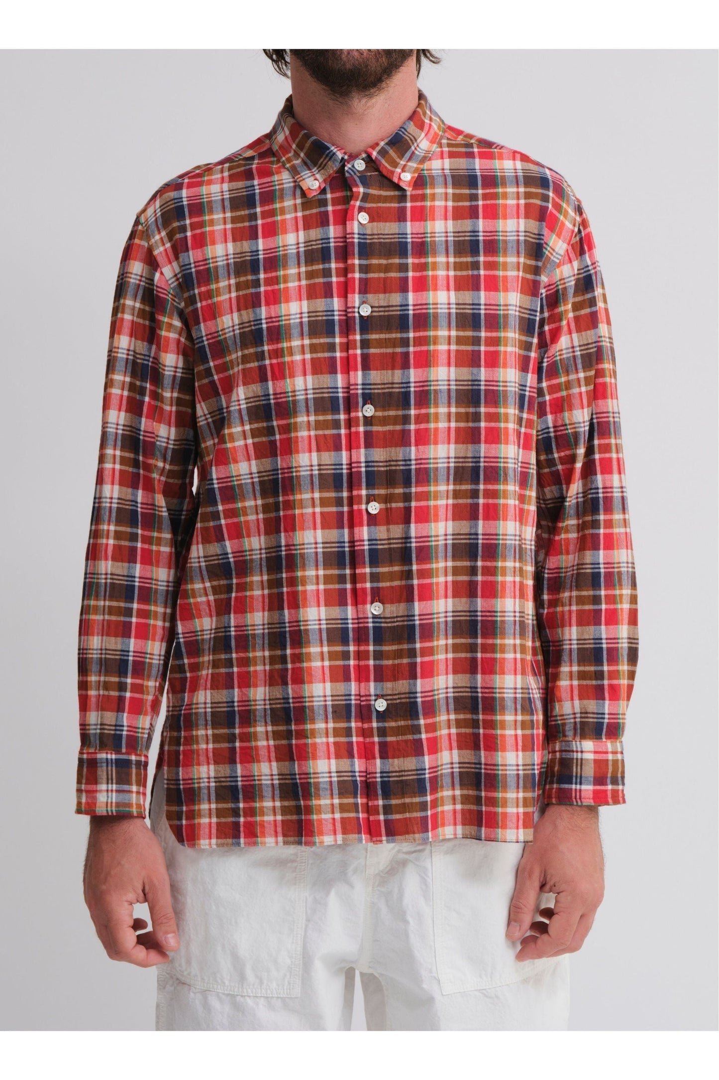 Madras Check Buttondown Collar Shirt - Red Plaid - DUNE + SALT
