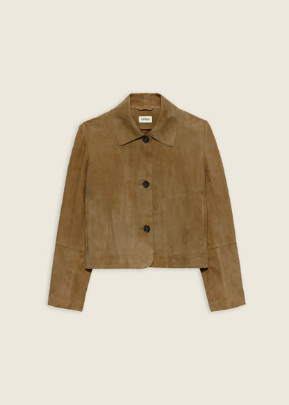 Women's Emy Suede Jacket in dark olive by ARMA, featuring a stylish suede texture and tailored fit.