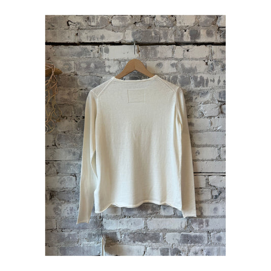 Cotton Cashmere Jersey LS Knit Crew - White - DUNE + SALT