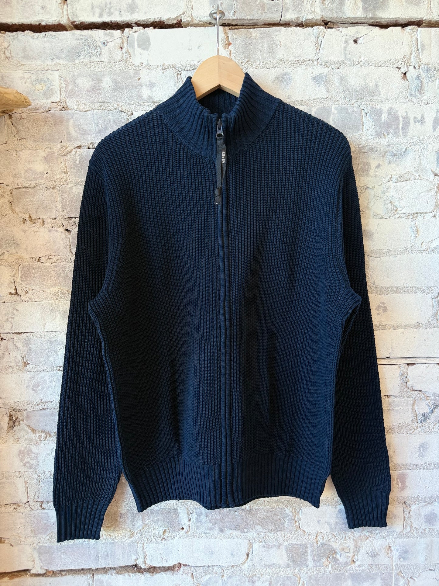 Cotton-Yarn Zip Up Sweater - Navy - DUNE + SALT