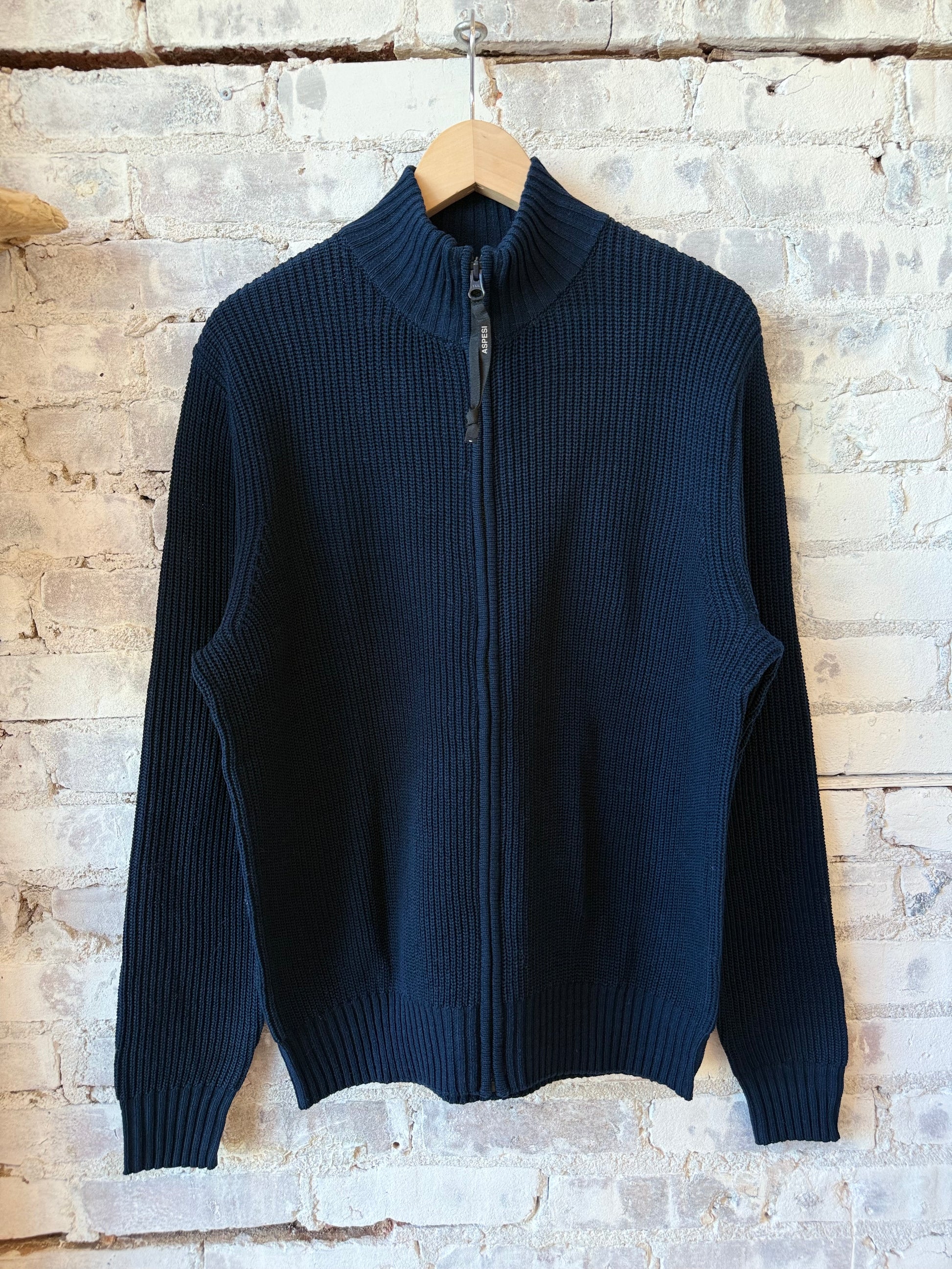 Cotton-Yarn Zip Up Sweater - Navy - DUNE + SALT