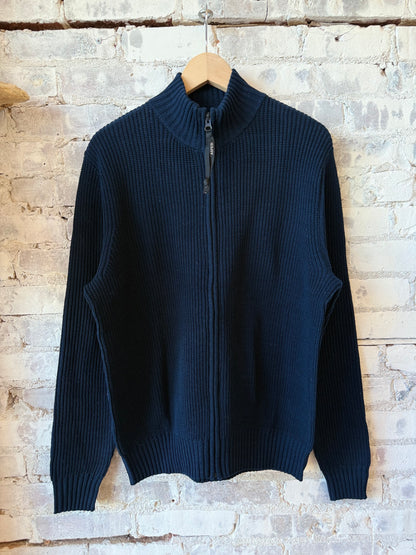 Cotton-Yarn Zip Up Sweater - Navy - DUNE + SALT