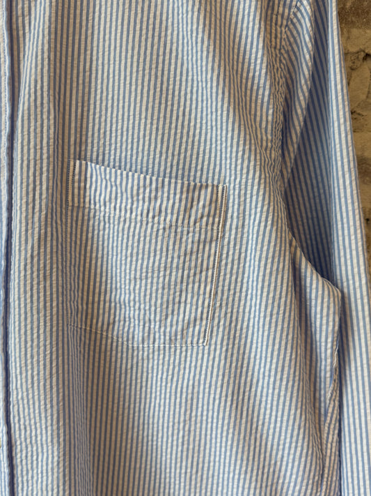 Hartford Men's Paul Woven Seersucker Shirt - Sky Blue & White Dark Gray