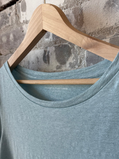 Stretch Linen 3/4 Sleeve Semi Relaxed Boatneck - Bleu Calanques - DUNE + SALT