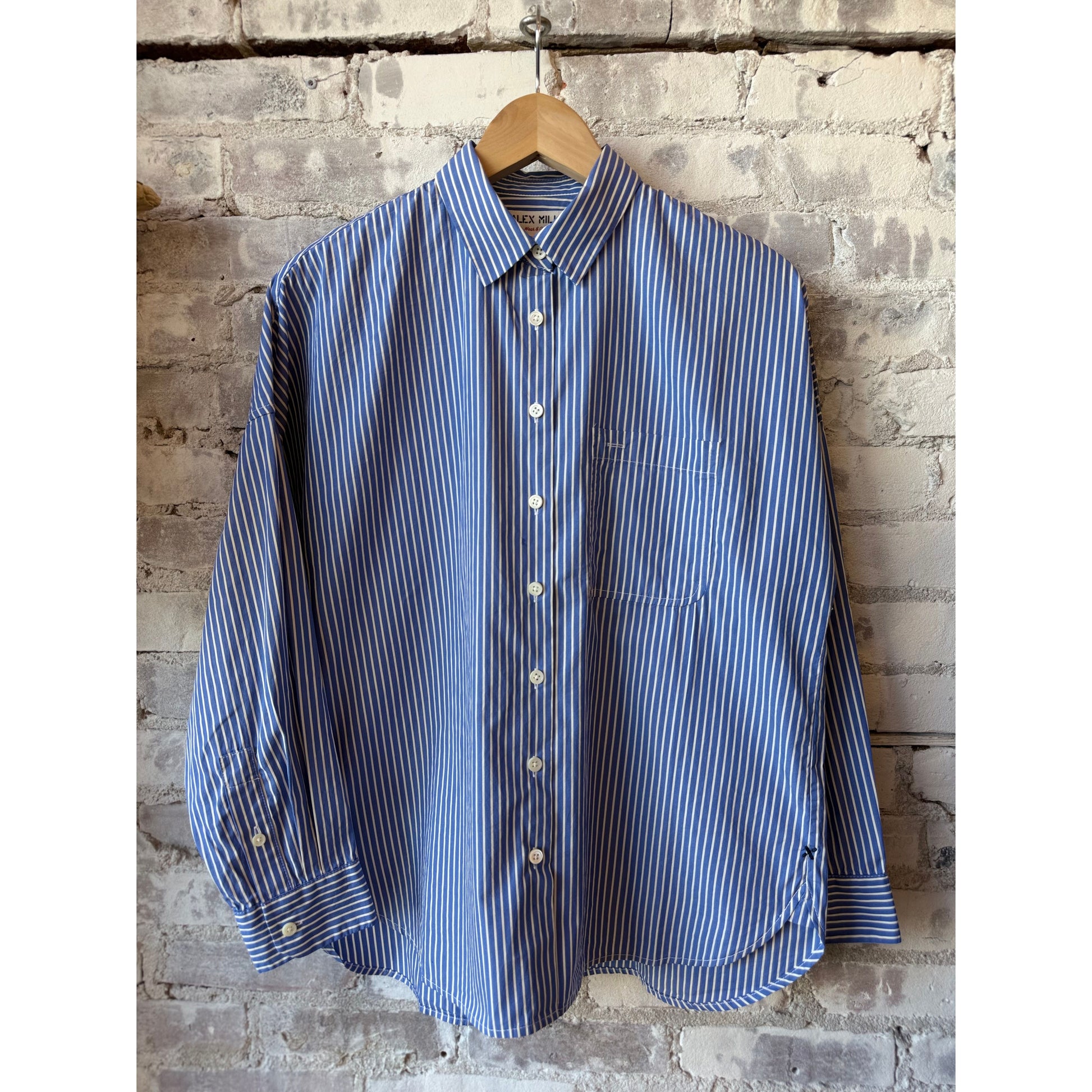 Jo Striped Shirt In Cotton Poplin - Blue/White Stripe - DUNE + SALT