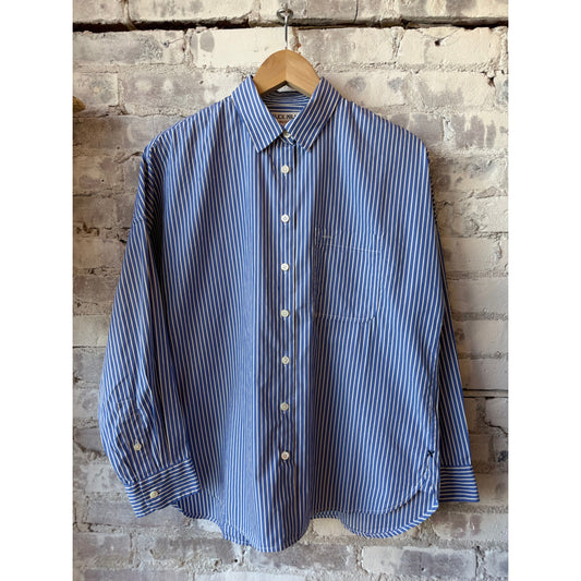 Jo Striped Shirt In Cotton Poplin - Blue/White Stripe - DUNE + SALT