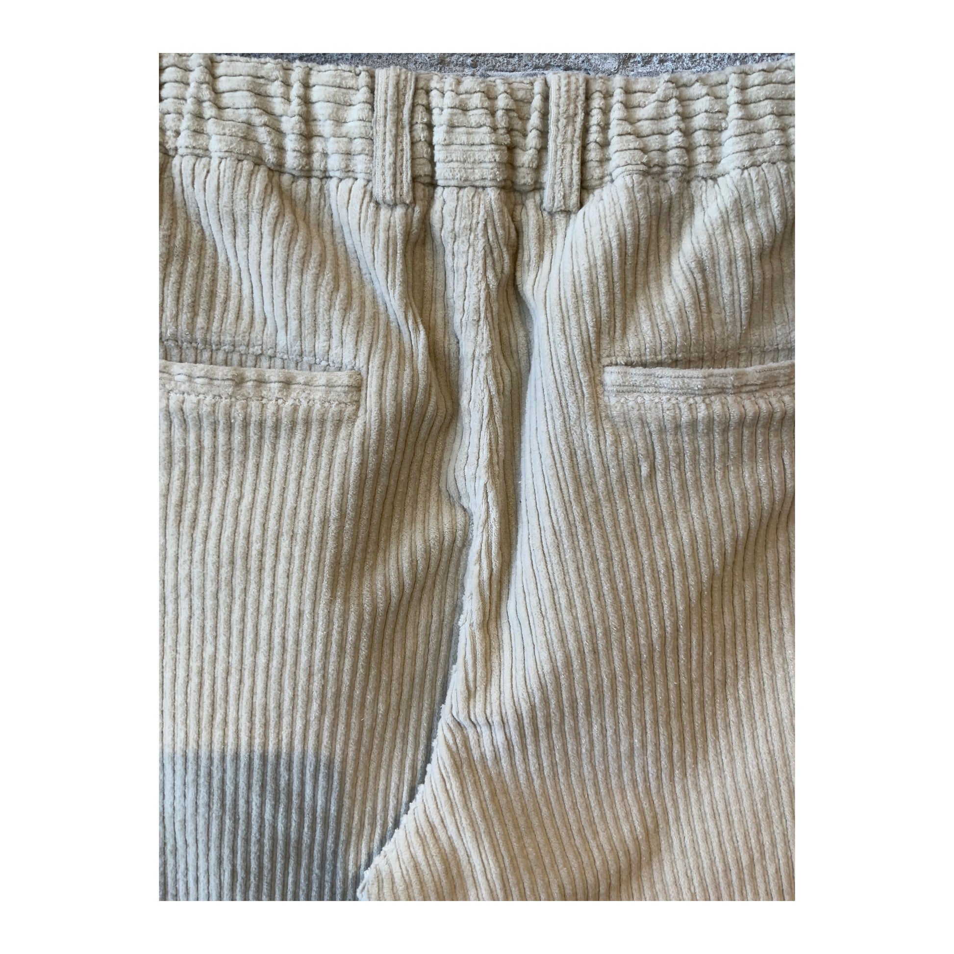 Men's beige corduroy joggers from 04651/ featuring a relaxed fit and classic corduroy texture, ideal for casual wear.