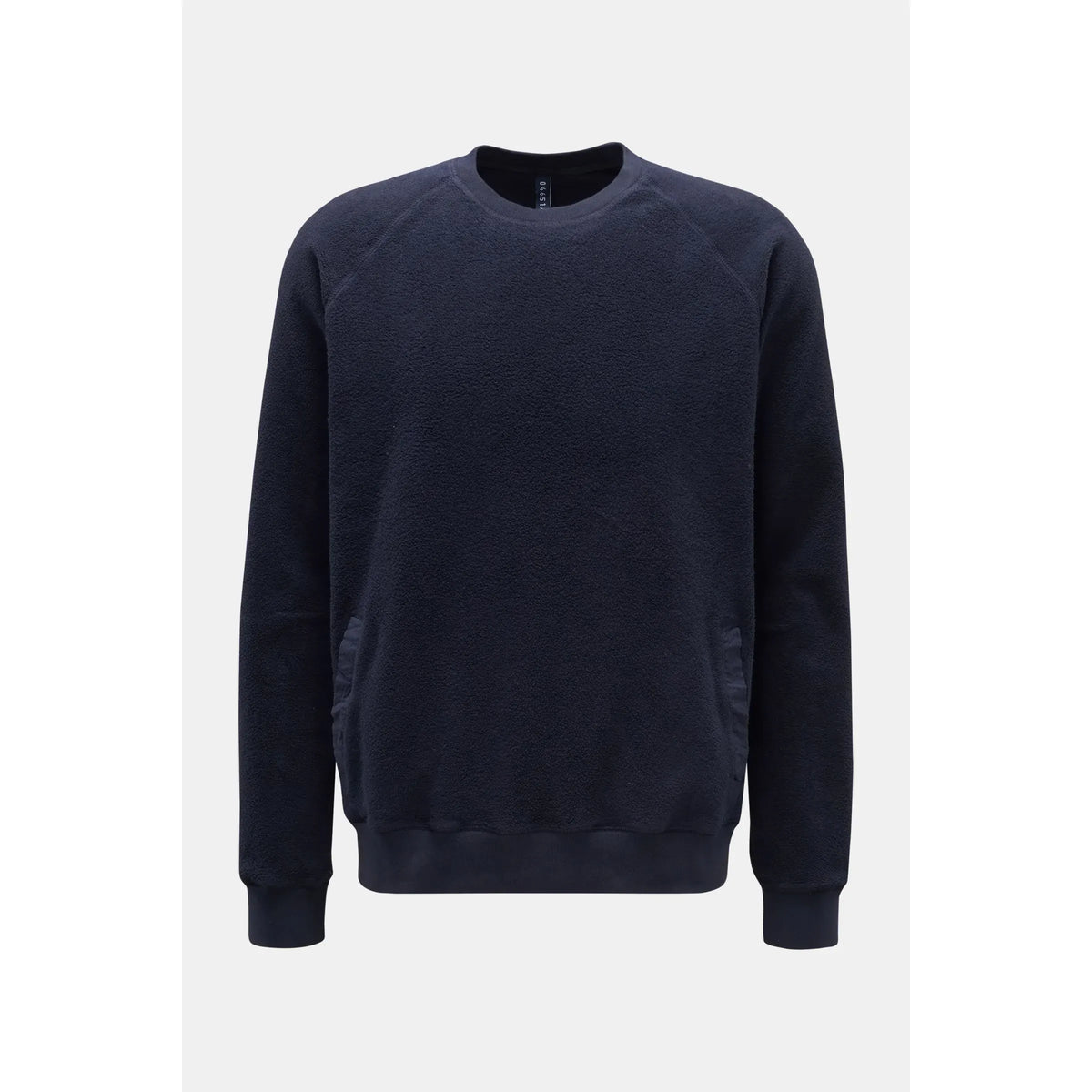 Men's navy PF crewneck sweatshirt by 04651 with a classic fit and soft fabric, shown on a plain background.