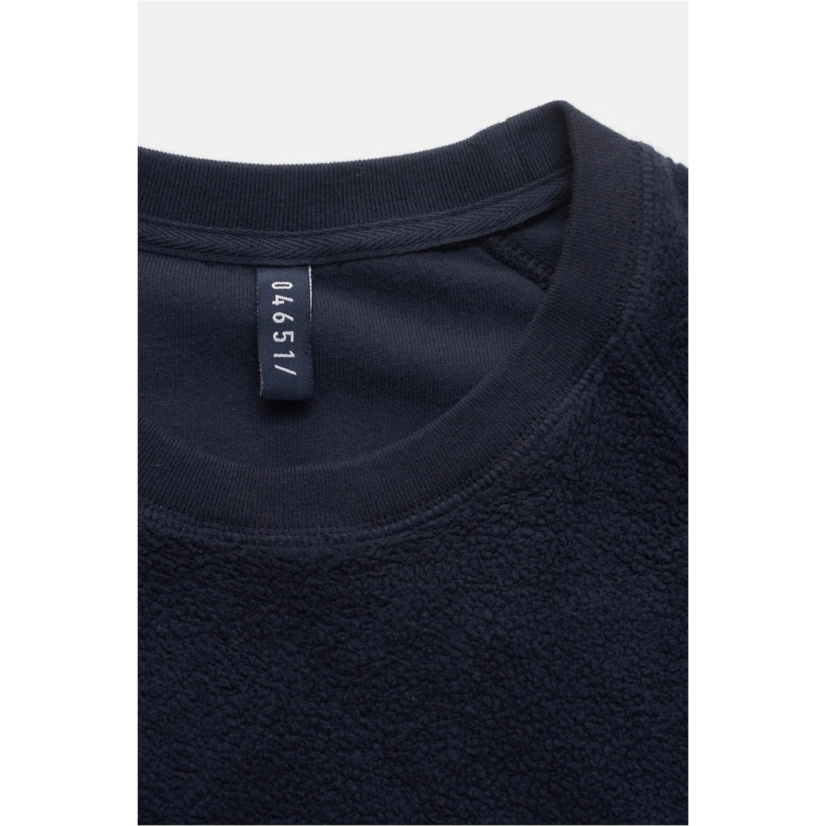 Men's navy PF crewneck sweatshirt from 04651, featuring a comfortable fit and classic design, shown on a plain background.