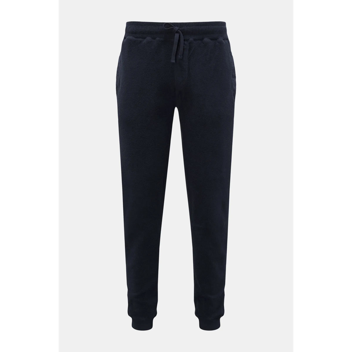 Men's navy PF fleece sweatpants by 04651, featuring a comfortable fit and soft fleece material for casual wear.