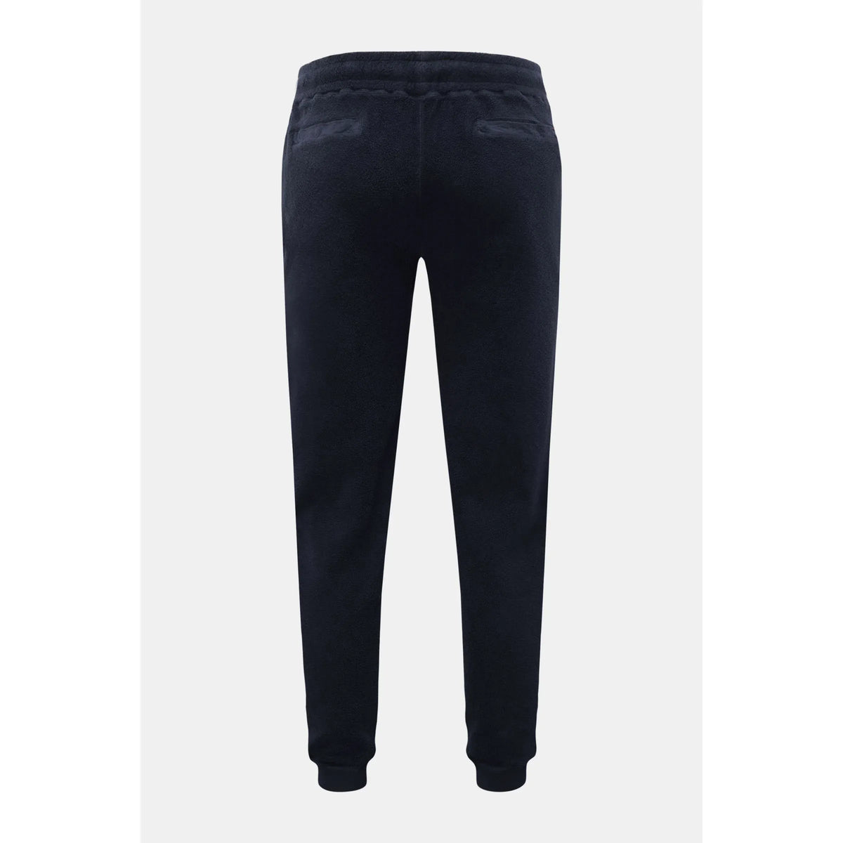 Men's navy PF fleece sweatpants with elastic waistband and relaxed fit, made by 04651/.