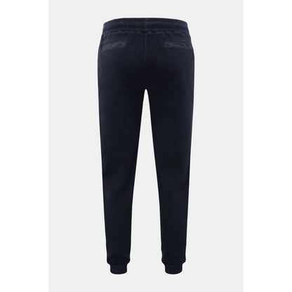 Men's navy PF fleece sweatpants with elastic waistband and relaxed fit, made by 04651/.