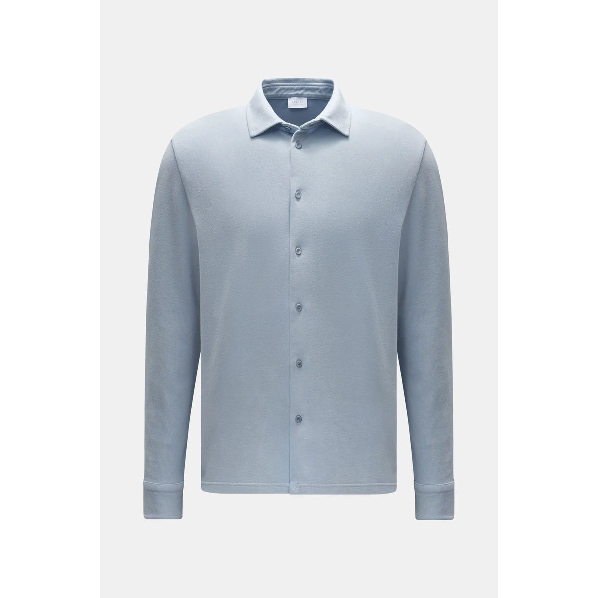 Men's Piqué Slim Collar Shirt in sky blue, made by 04651, featuring a classic collar and long sleeves.