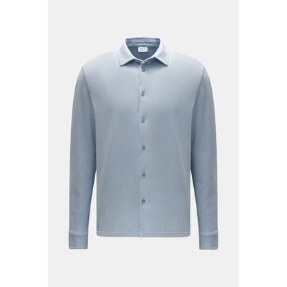 Men's Piqué Slim Collar Shirt in sky blue, made by 04651, featuring a classic collar and long sleeves.
