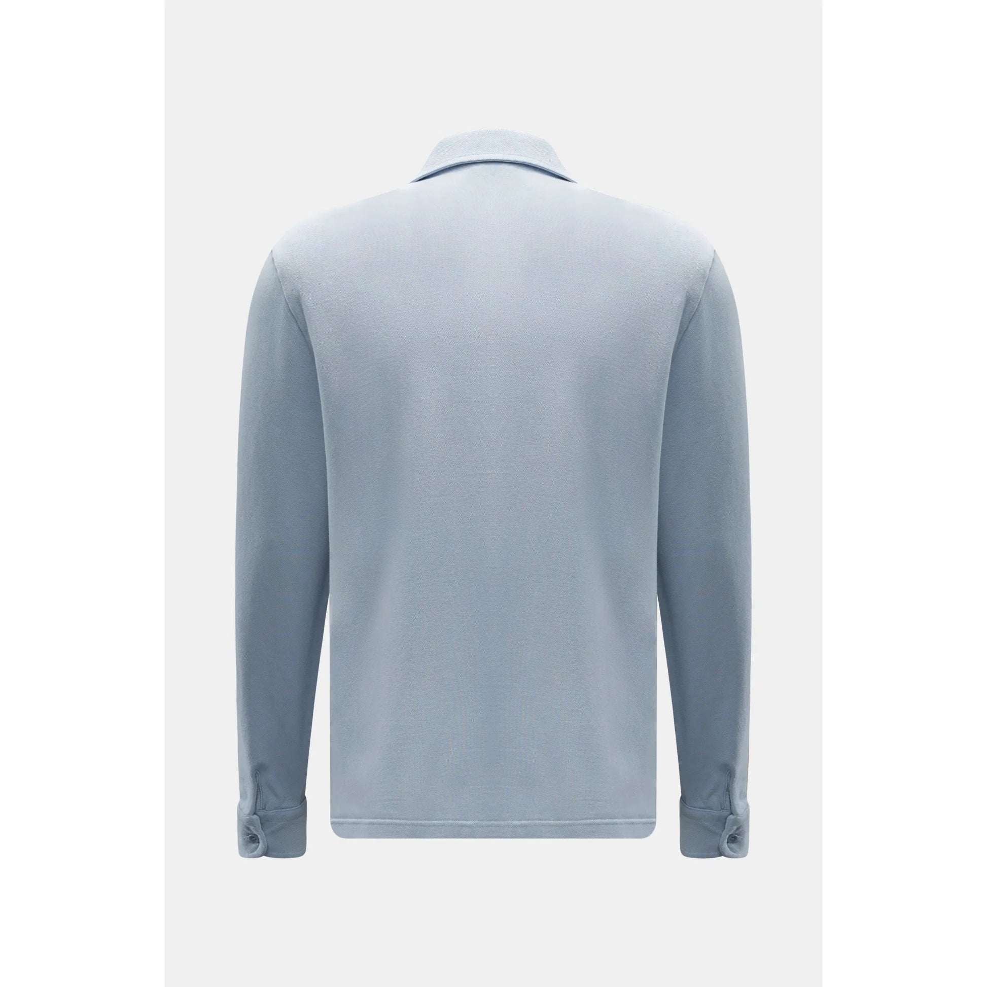 Men's Piqué Slim Collar Shirt in Sky by 04651, featuring a classic long-sleeve polo design with a slim fit.