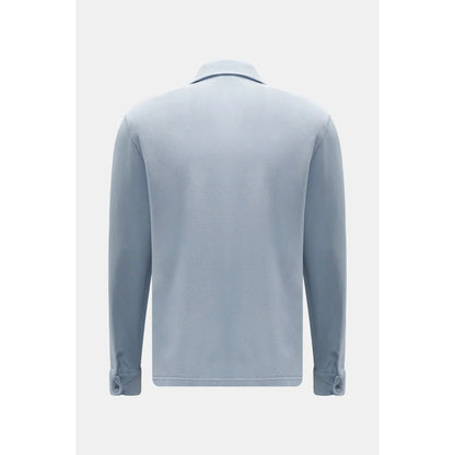 Men's Piqué Slim Collar Shirt in Sky by 04651, featuring a classic long-sleeve polo design with a slim fit.