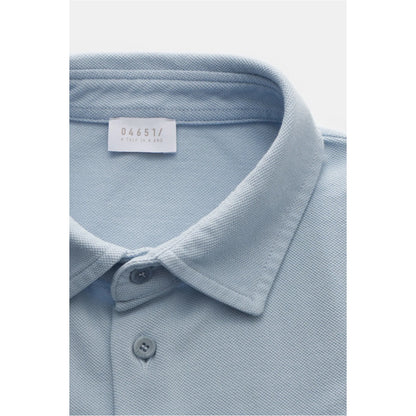 Men's Piqué Slim Collar Shirt in sky blue by 04651, featuring a classic polo design and long sleeves.