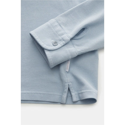 Men's sky blue Piqué slim collar shirt by 04651 with long sleeves, tailored fit, and button front, ideal for casual or smart-casual wear.