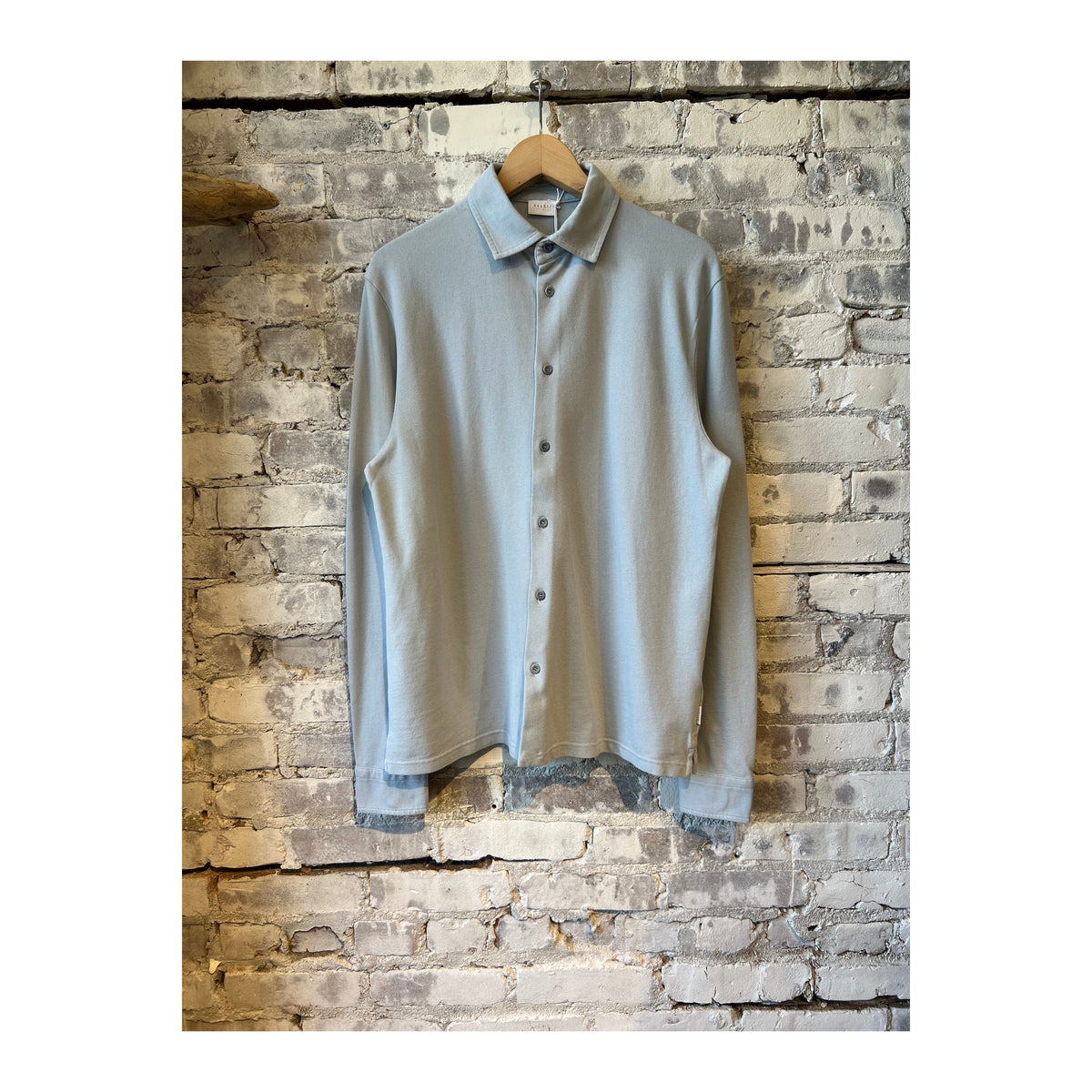 Men's Piqué Slim Collar Shirt in Sky color, made by 04651, featuring a classic fit and textured fabric for casual or smart wear.