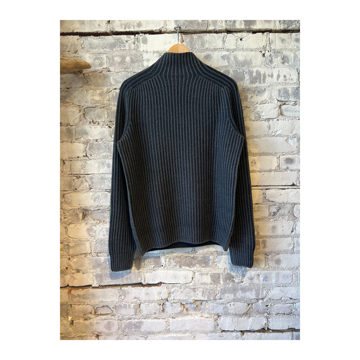 Men's reversible foggy mock sweater in navy by 04651, showcasing a cozy, stylish mock neck design with versatile reversible fabric.