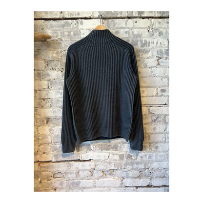 Men's reversible foggy mock sweater in navy by 04651, showcasing a cozy, stylish mock neck design with versatile reversible fabric.