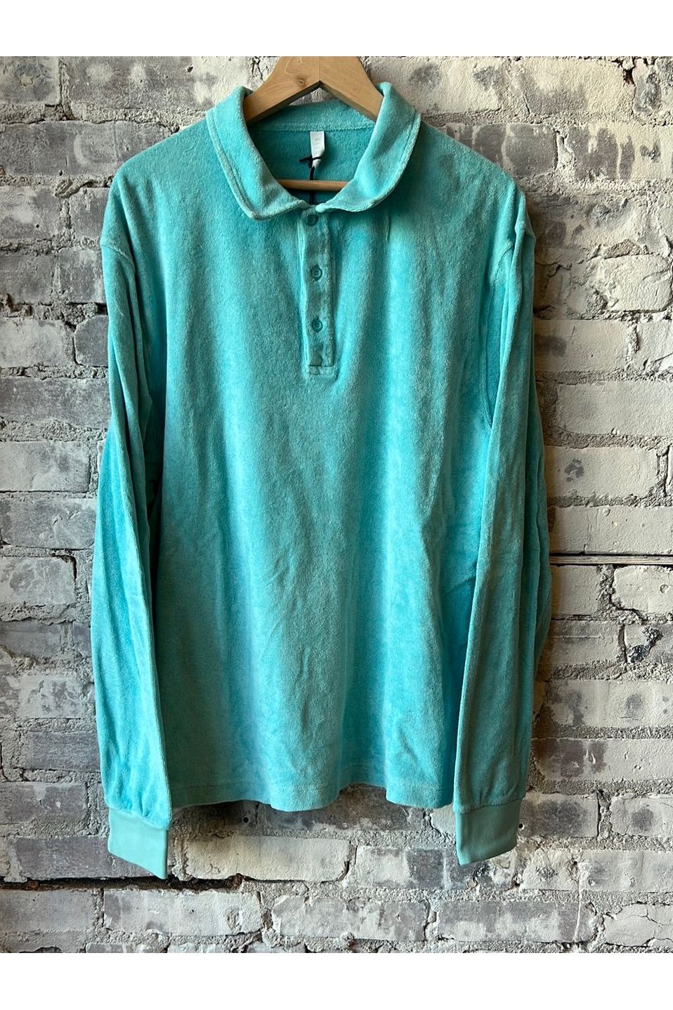 Terry Long Sleeve Polo Shirt - Turquoise - DUNE + SALT