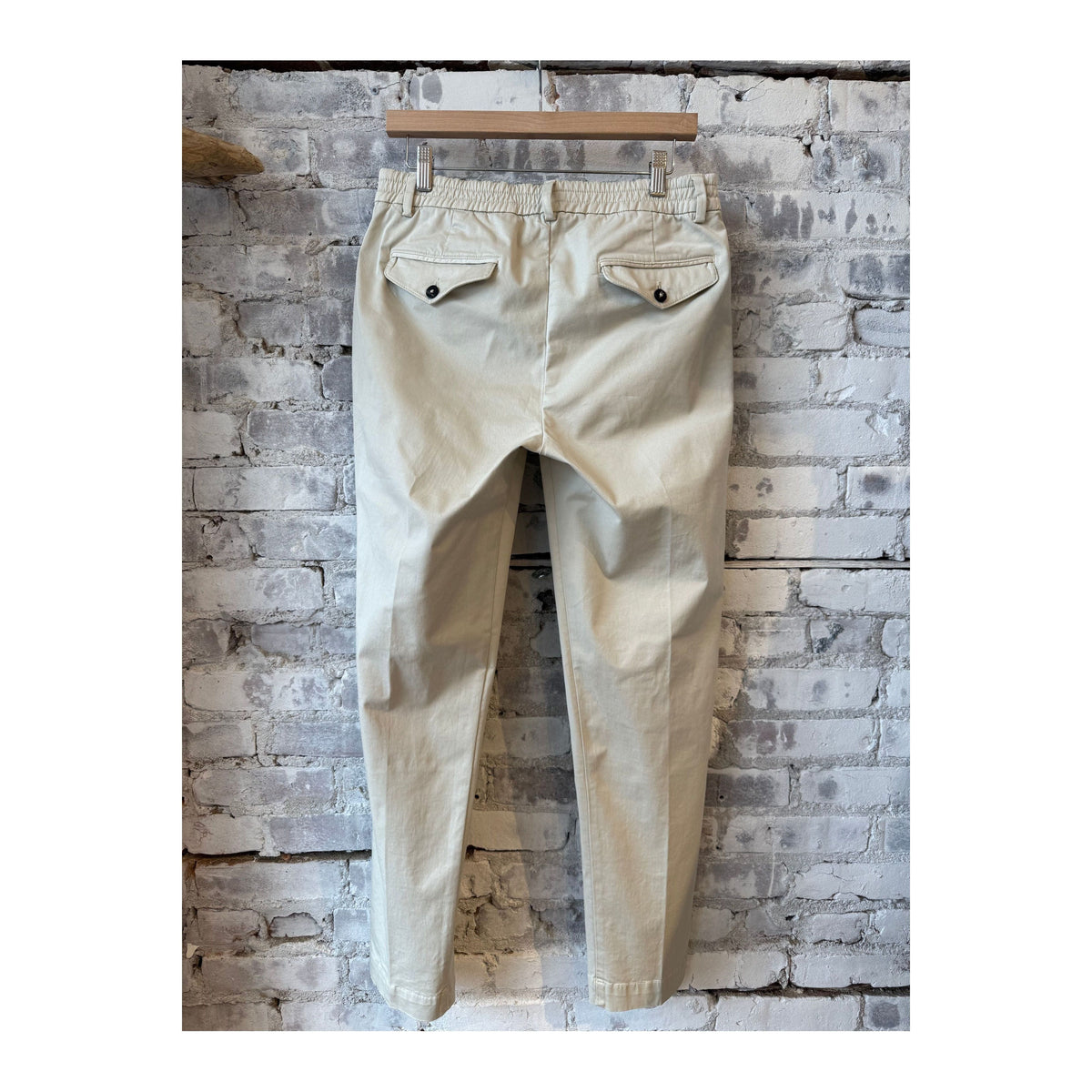 Men's beige twill pants by 04651, featuring a classic fit with front and back pockets, casual and versatile for everyday wear.