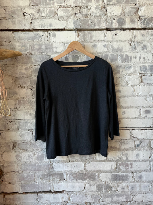 Stretch Linen 3/4 Sleeve Semi Relaxed Boatneck - Marine - DUNE + SALT