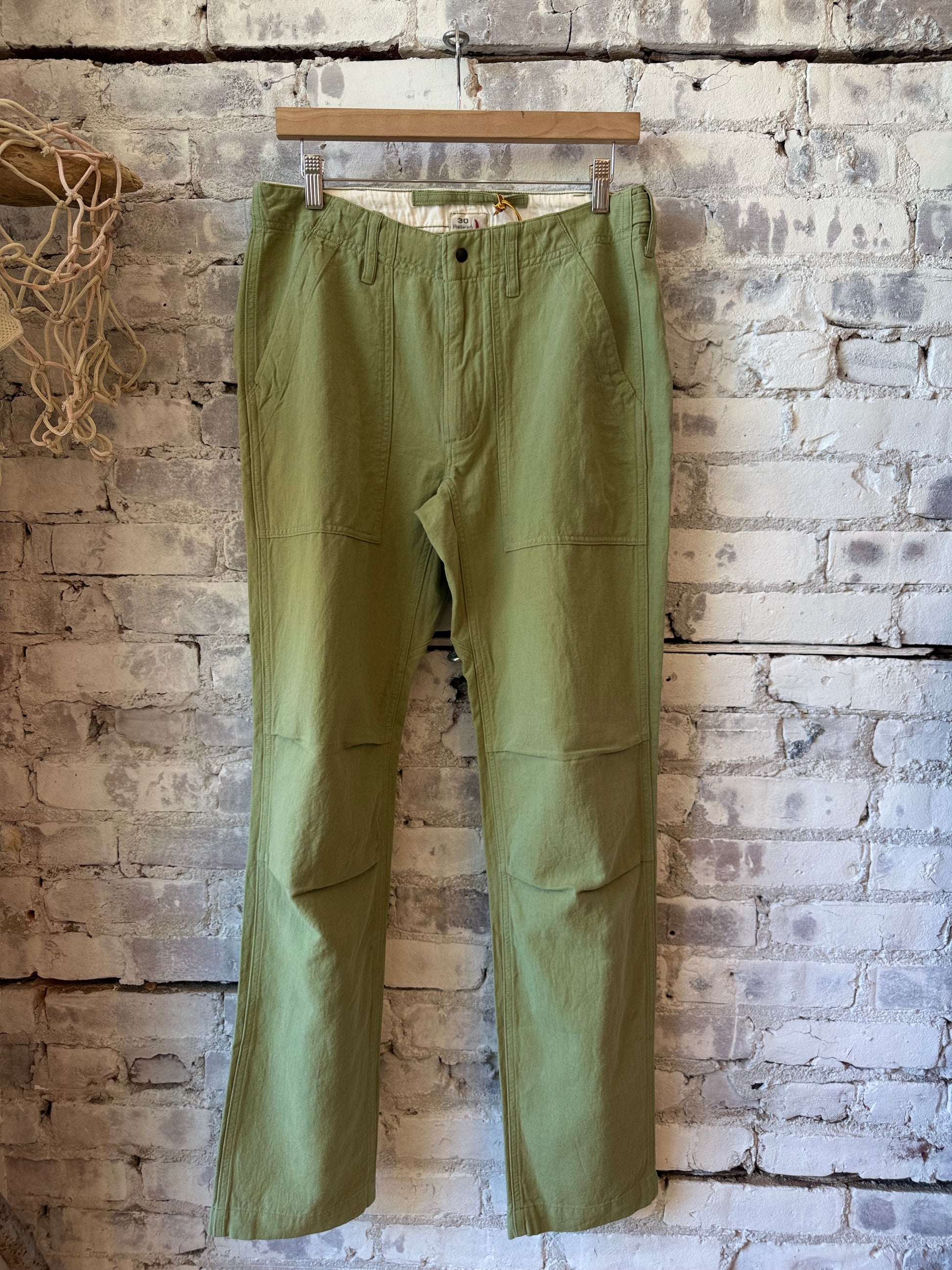Relwen Cotton/Linen Supply Pant - Light Olive Dark Olive Green