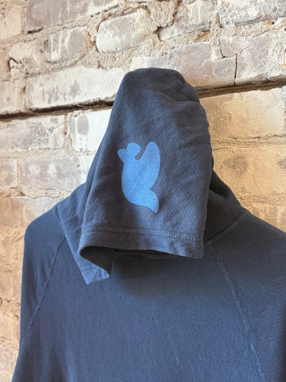 Women's Freecity BASICGOODNESS LT Terry Fluff Hoodie in Moonshrooms Blue, showcasing a cozy, textured terry fabric hoodie with mushroom print design.