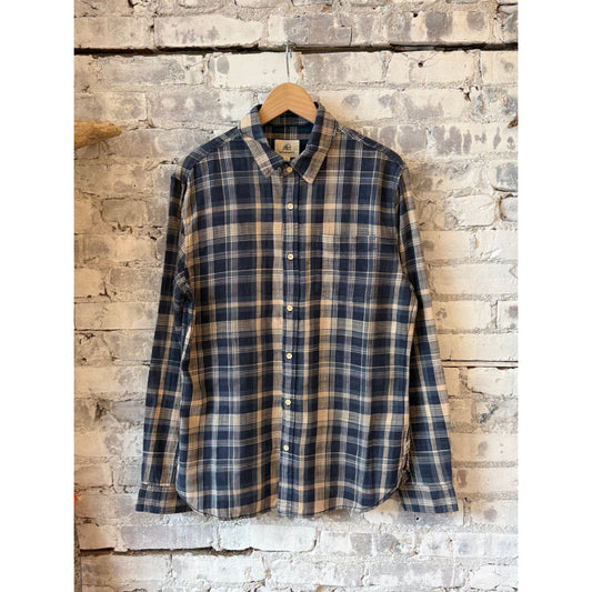 Surfside Supply Brian Washed Twill Plaid Shirt - Blue Tan Combo Gray