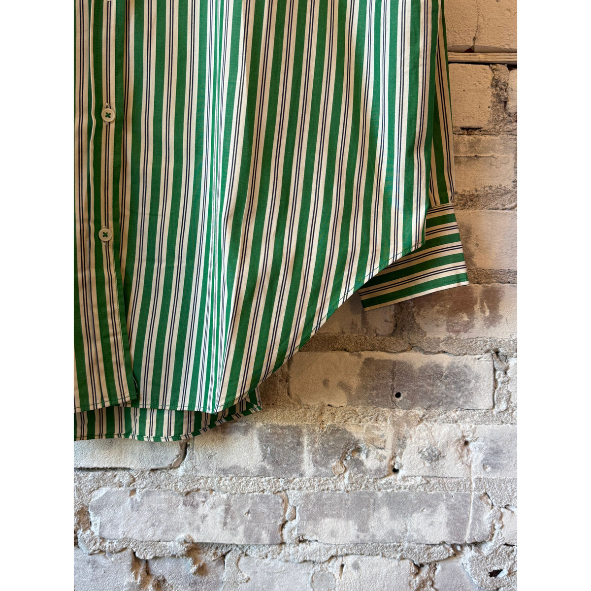 LMND Mara Striped Oversized Long Sleeve Shirt - Green Hills/White/Navy Gray