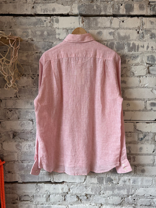 Hartford Men's Paul Woven Shirt - Pink & White Dark Olive Green