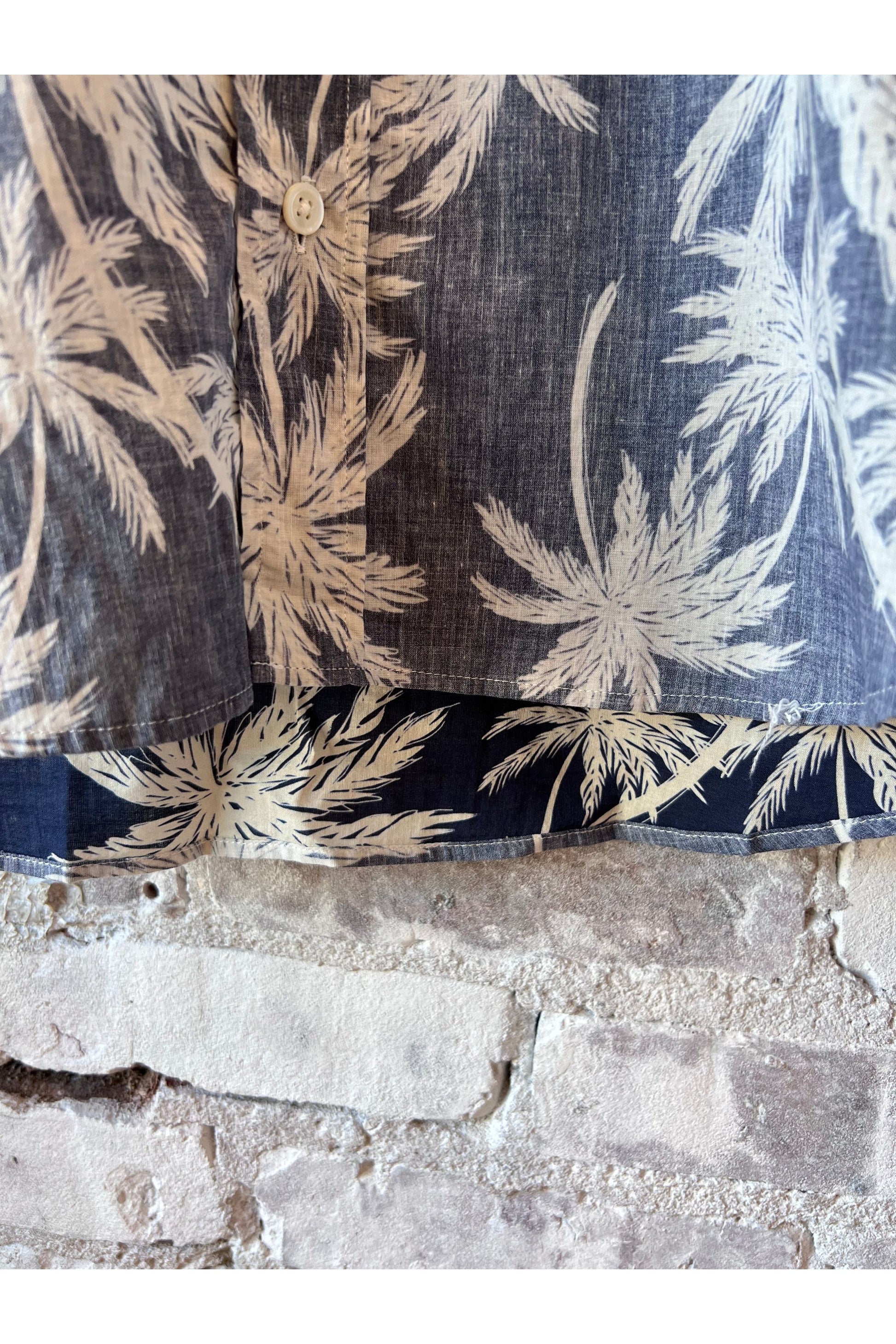 Paul Palm Tree Print Cotton Shirt - Navy - DUNE + SALT