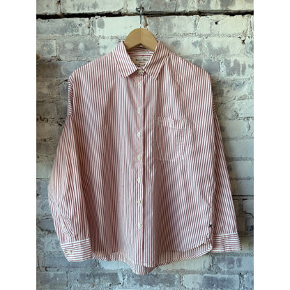 Jo Striped Shirt In Cotton Poplin - White/Red Stripe - DUNE + SALT